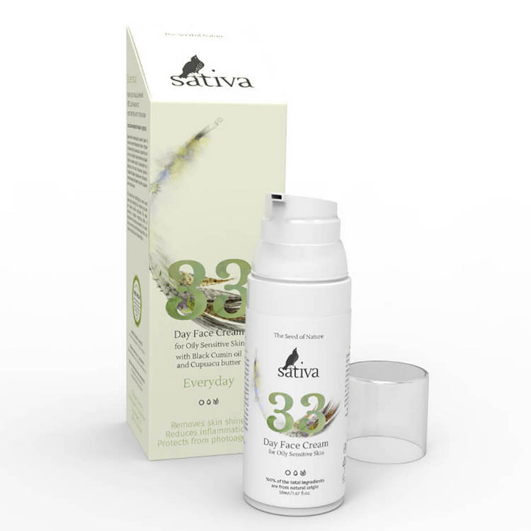 Sativa Крем для лица дневной №33 для  жирного чувствительного типа кожи