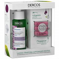 Vichy Dercos Nutrients Набор Шампунь для блеска волос Vitamin + Резинка-браслет для волос Invisibobble 3 шт В подарок