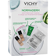 Vichy Набор Normaderm кит Маска с глиной + Корректирующий уход  + Очищающий гель для умывания + Тональный флюид корректирующий опаловый оттенок +  Тональный флюид корректирующий телесный оттенок